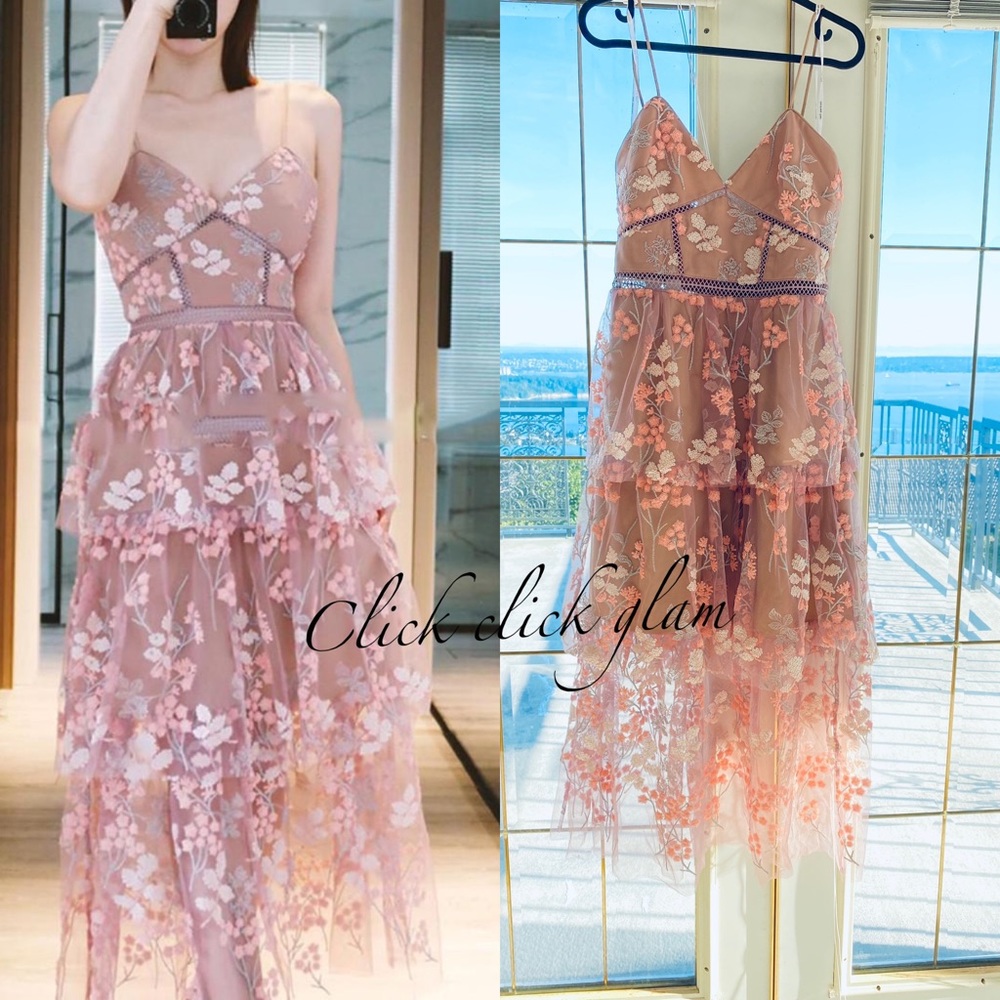 Self portrait midi flora embellished pink dress